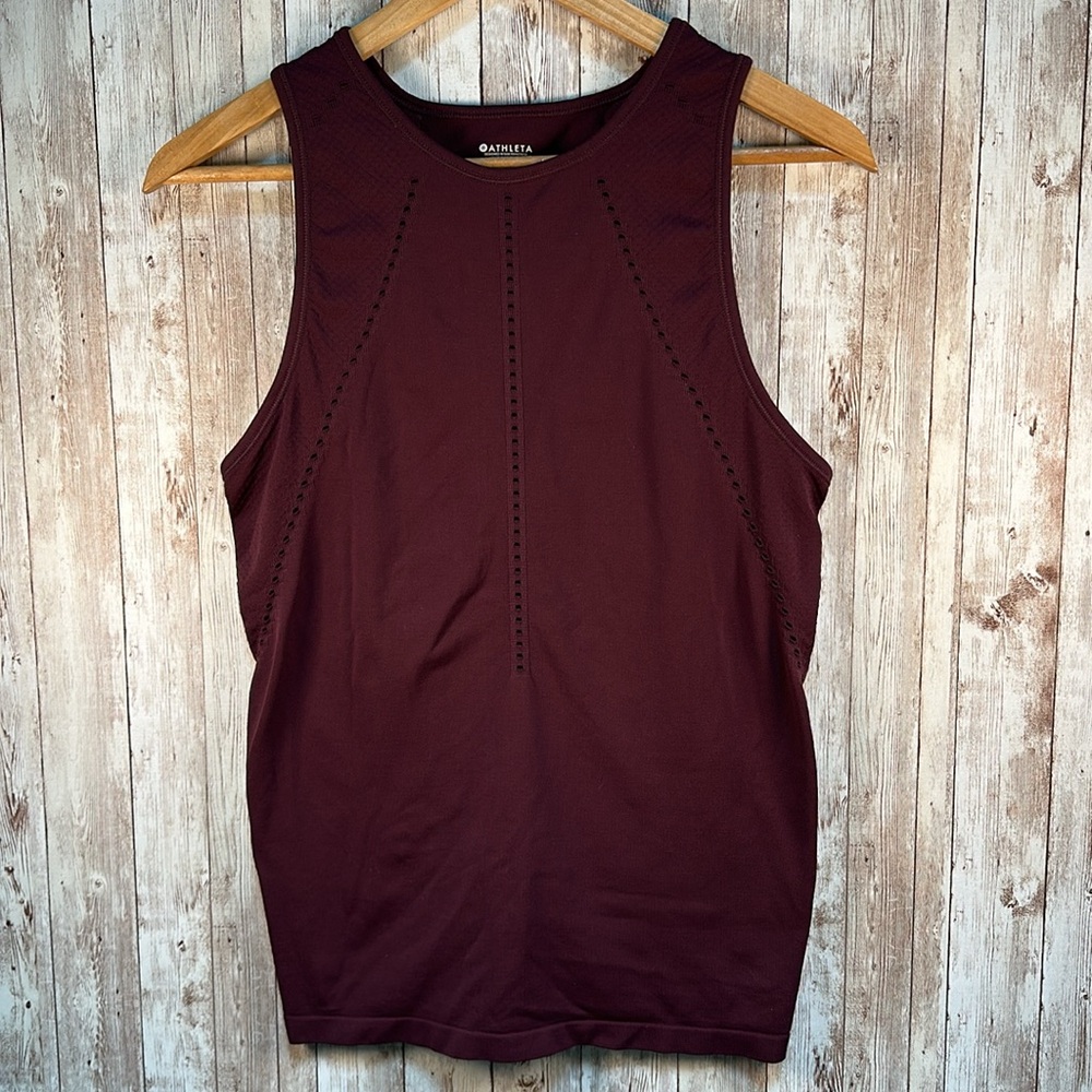 Athleta Foothill Split Back Tank Top sz Small Front Tie Nylon Burgundy Vented